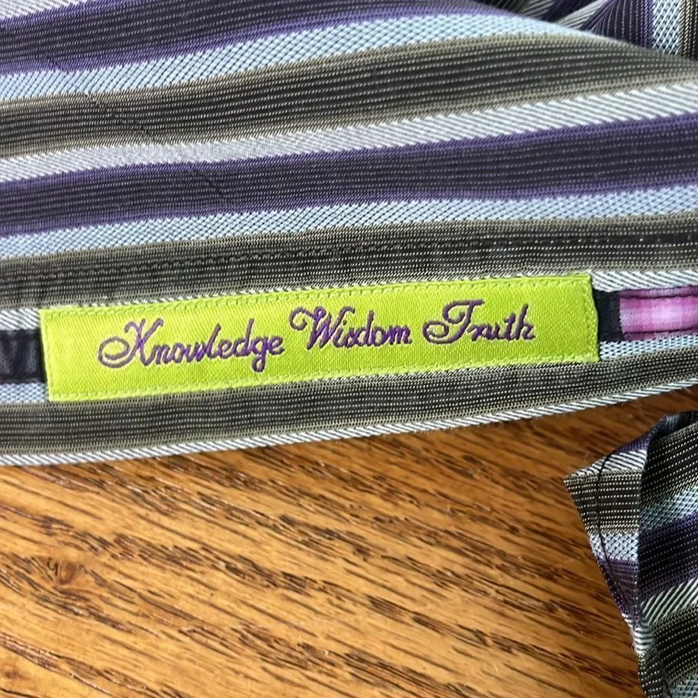 Robert Graham Shirt Mens Large Purple Green Striped Cotton Long Sleeve
